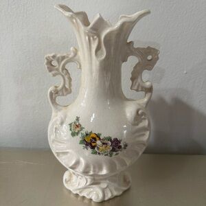 1970,Vase Victoria Porcelain Double Handle & 9”H X 5”W,